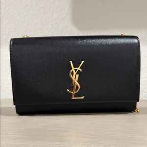 Yves Saint Laurent Kate Medium Black Clutch with Gold Logo